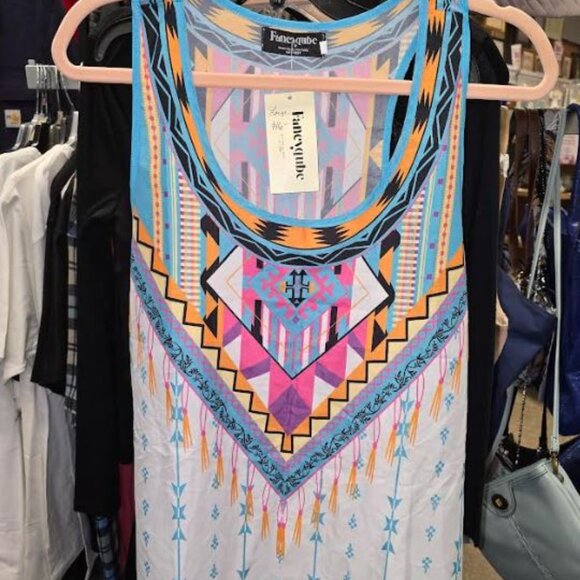 NWT Women's Fancyqube Colorful Festive Polyester Tank Top Size L - Picture 1 of 3